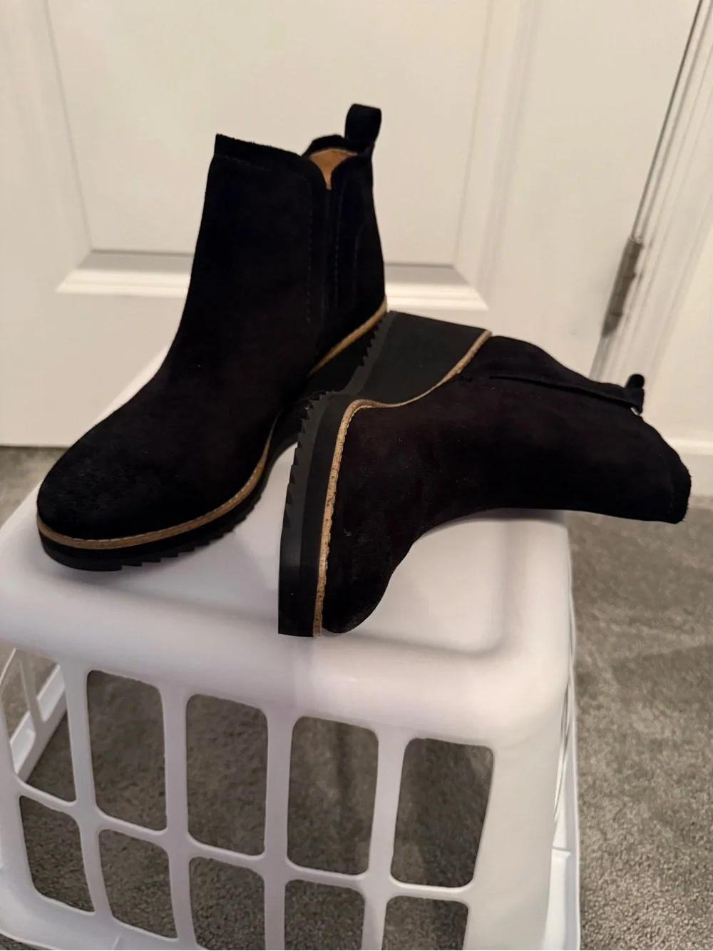 Sofft Black Suede Wedge Chelsea Booties